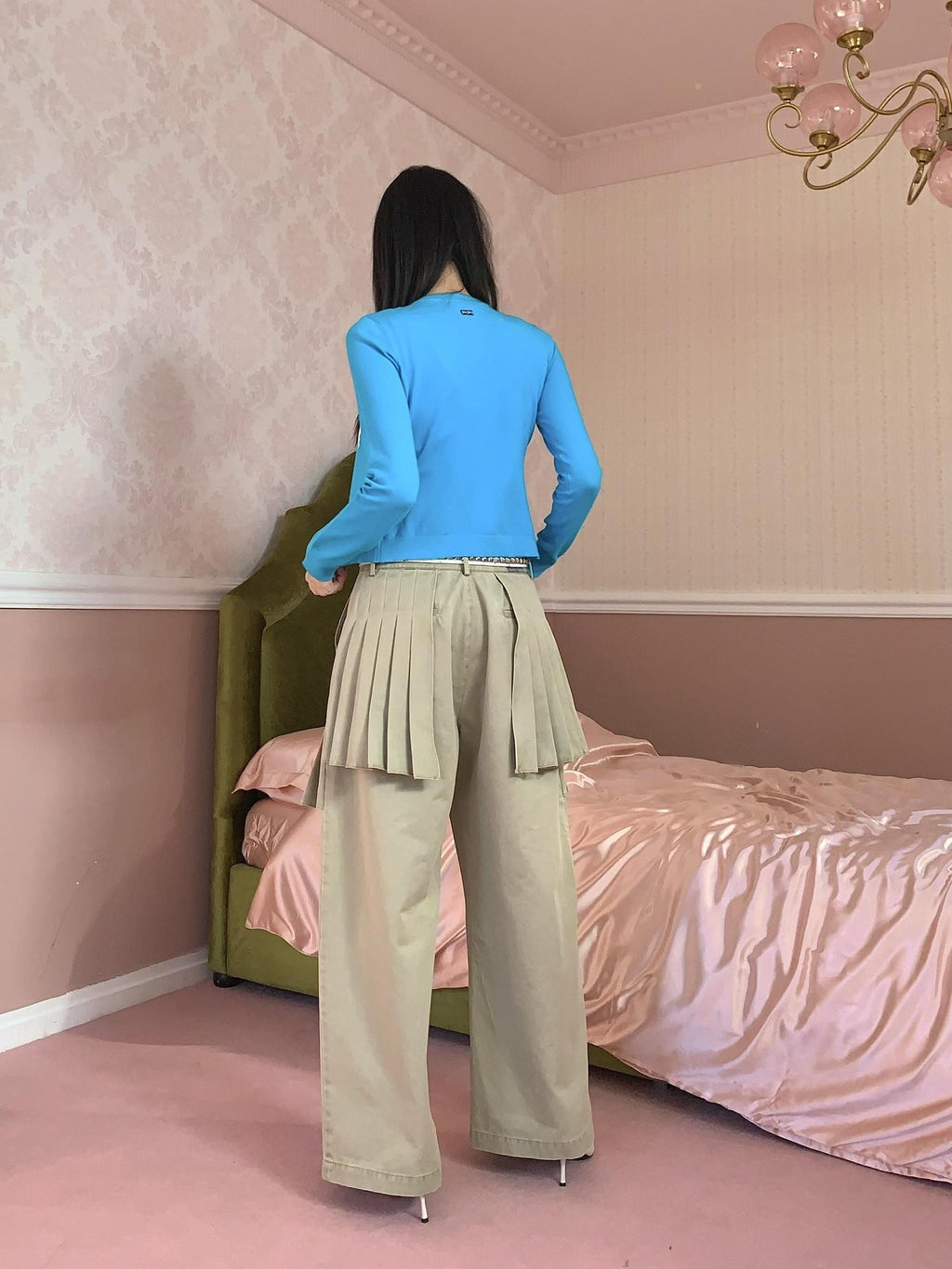 FOURFORTY Washed Distressed Pleated Straight Leg Cotton Women's Cargo Pants
