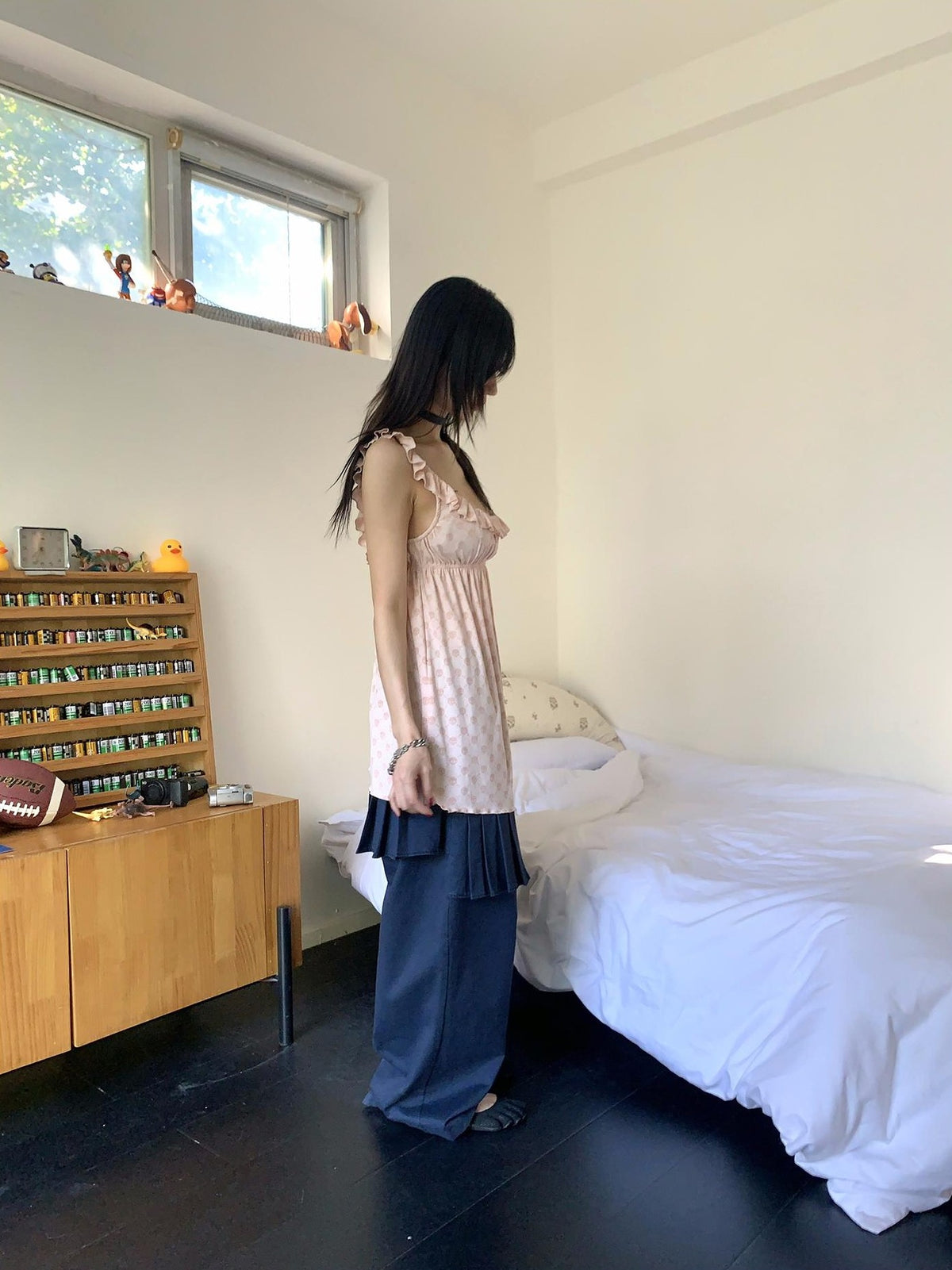 FOURFORTY Washed Distressed Pleated Straight Leg Cotton Women's Cargo Pants