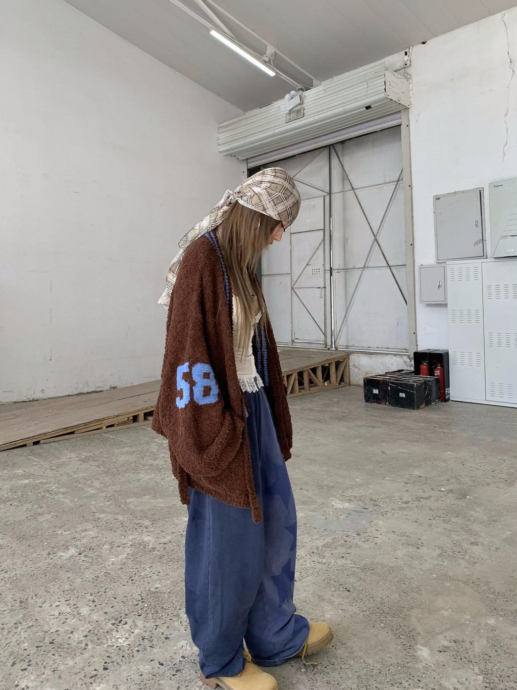 FOURFORTY Washed Indigo Patchwork Shadow Star Print Women's Tracksuit Sets