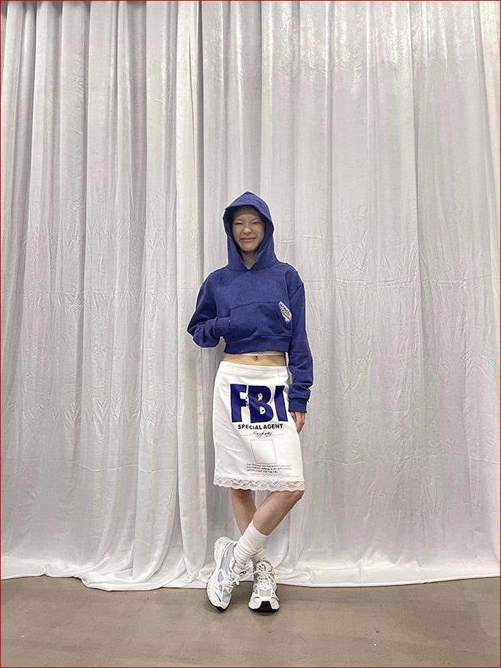 FOURFORTY White Acetate Lace A Line Mid Waist Women's Slim Fitted Midi Skirts