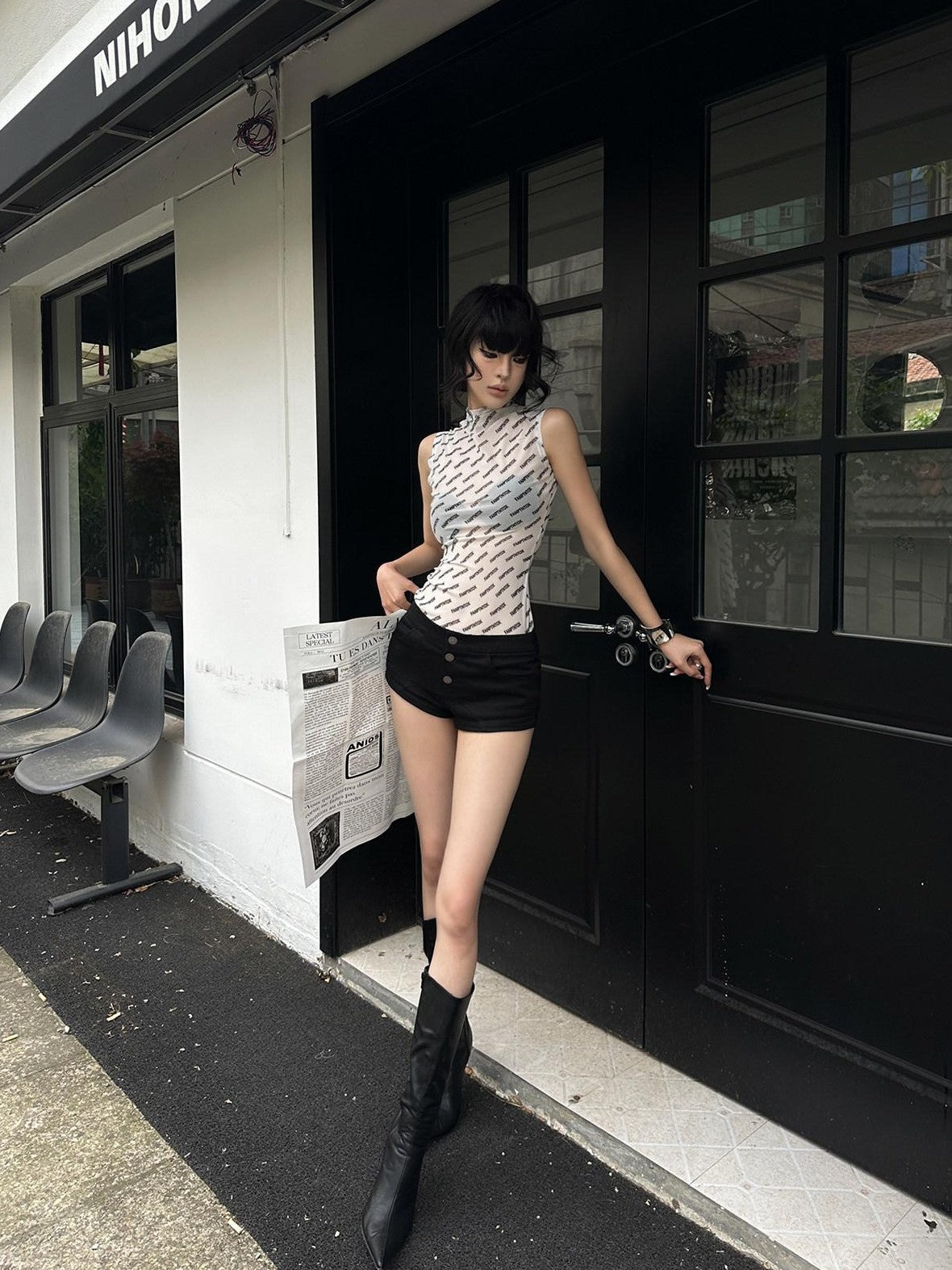 Fanptntox American Street Low Rise Slim Straight Women's Other Fabric Hot Pants