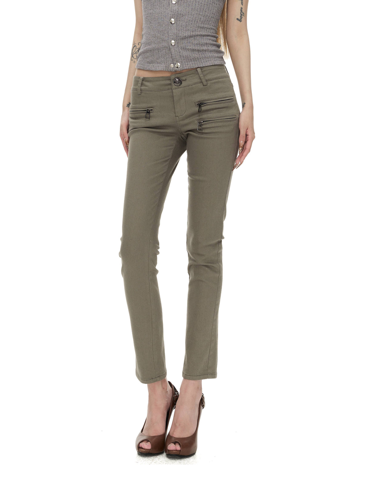 Fanptntox_Army_Green_Multi_Pocket_Woven_Mid_Rise_Women's_Cotton_Skinny_Pants_1091598681146_MISSTT
