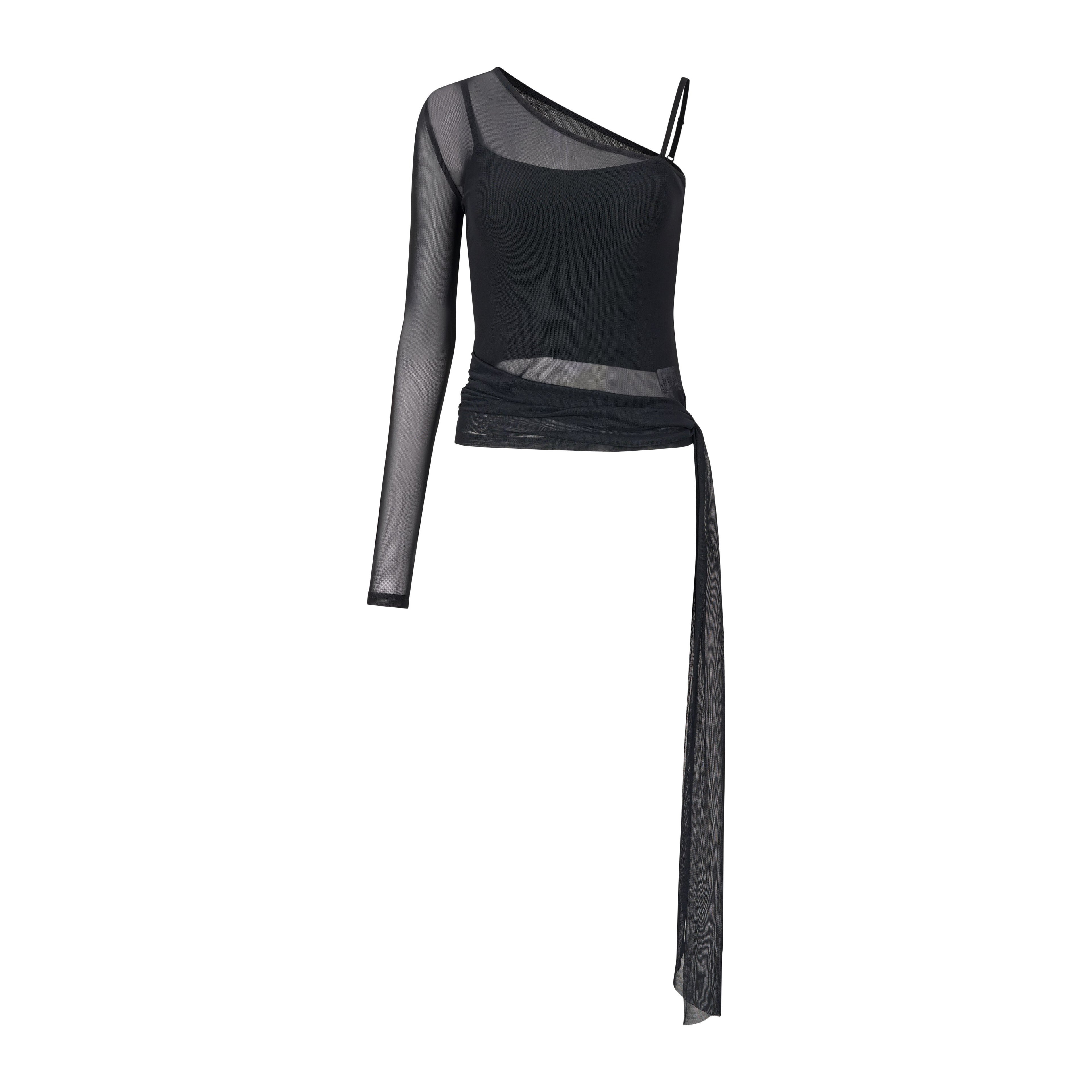 Fanptntox_Asymmetric_Ribbon_One_Shoulder_Slim_Fit_Black_Women's_Long_Sleeve_T-shirts_779901754706_MISSTT