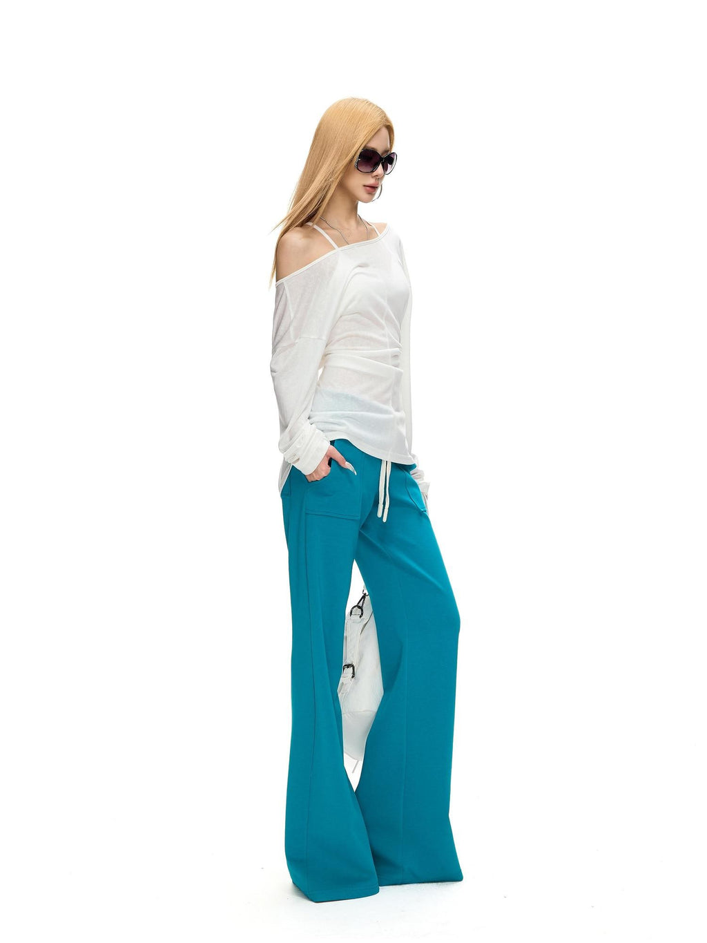 Fanptntox Back Beaded Two Way Knit Sheer Women's Lyocell Long Sleeve T-shirts