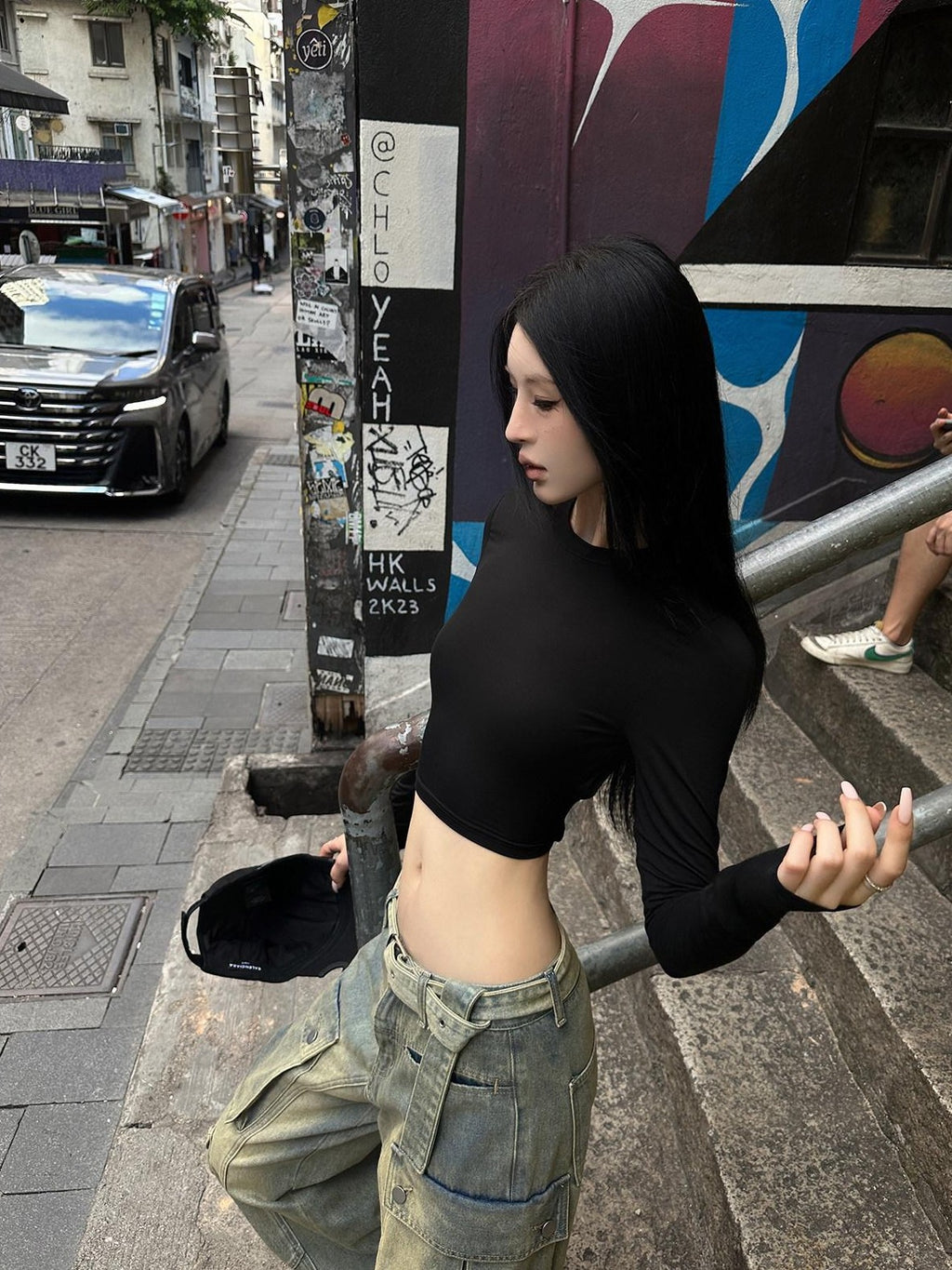 Fanptntox Backless Cropped Tie Back Padded Shoulders Women's Knit Long Sleeve T-shirts