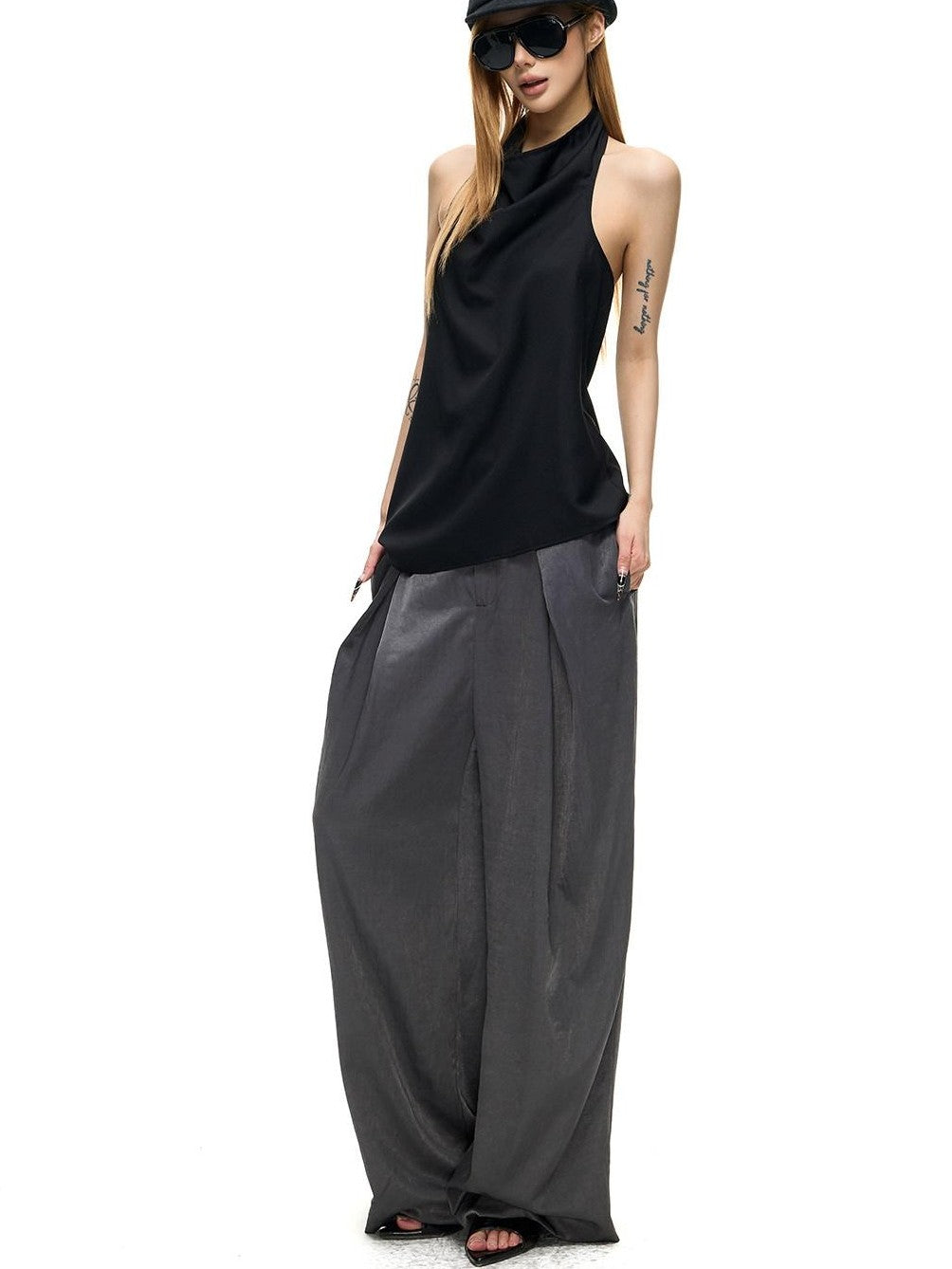 Fanptntox Backless Drape Neck Loose Women's Polyester Viscose Halter Tops