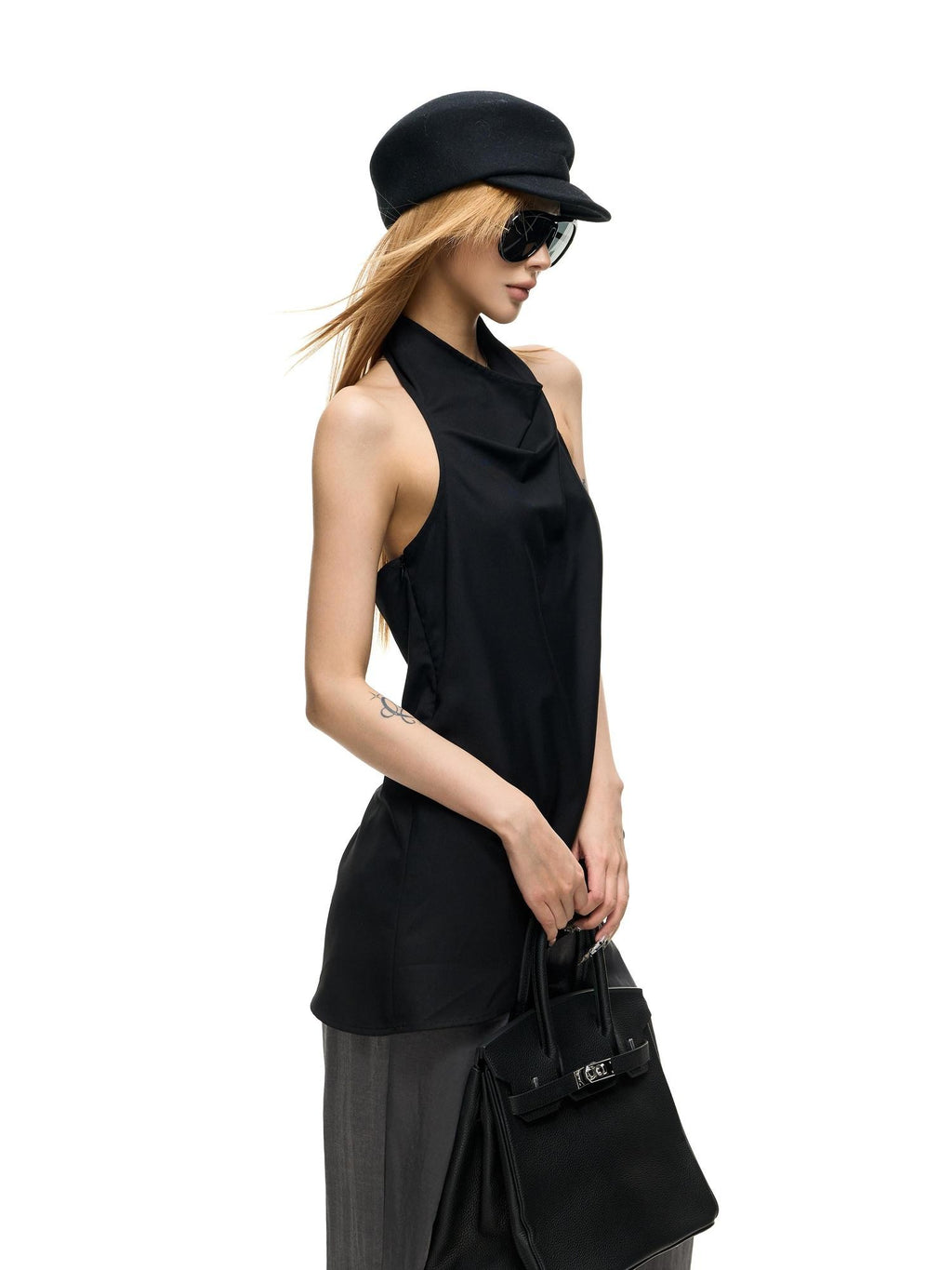 Fanptntox Backless Drape Neck Loose Women's Polyester Viscose Halter Tops