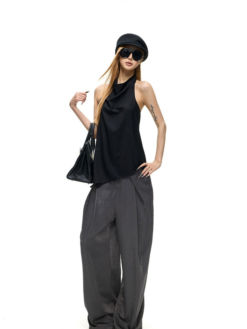 Fanptntox Backless Drape Neck Loose Women's Polyester Viscose Halter Tops