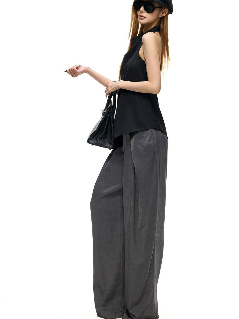 Fanptntox Backless Drape Neck Loose Women's Polyester Viscose Halter Tops
