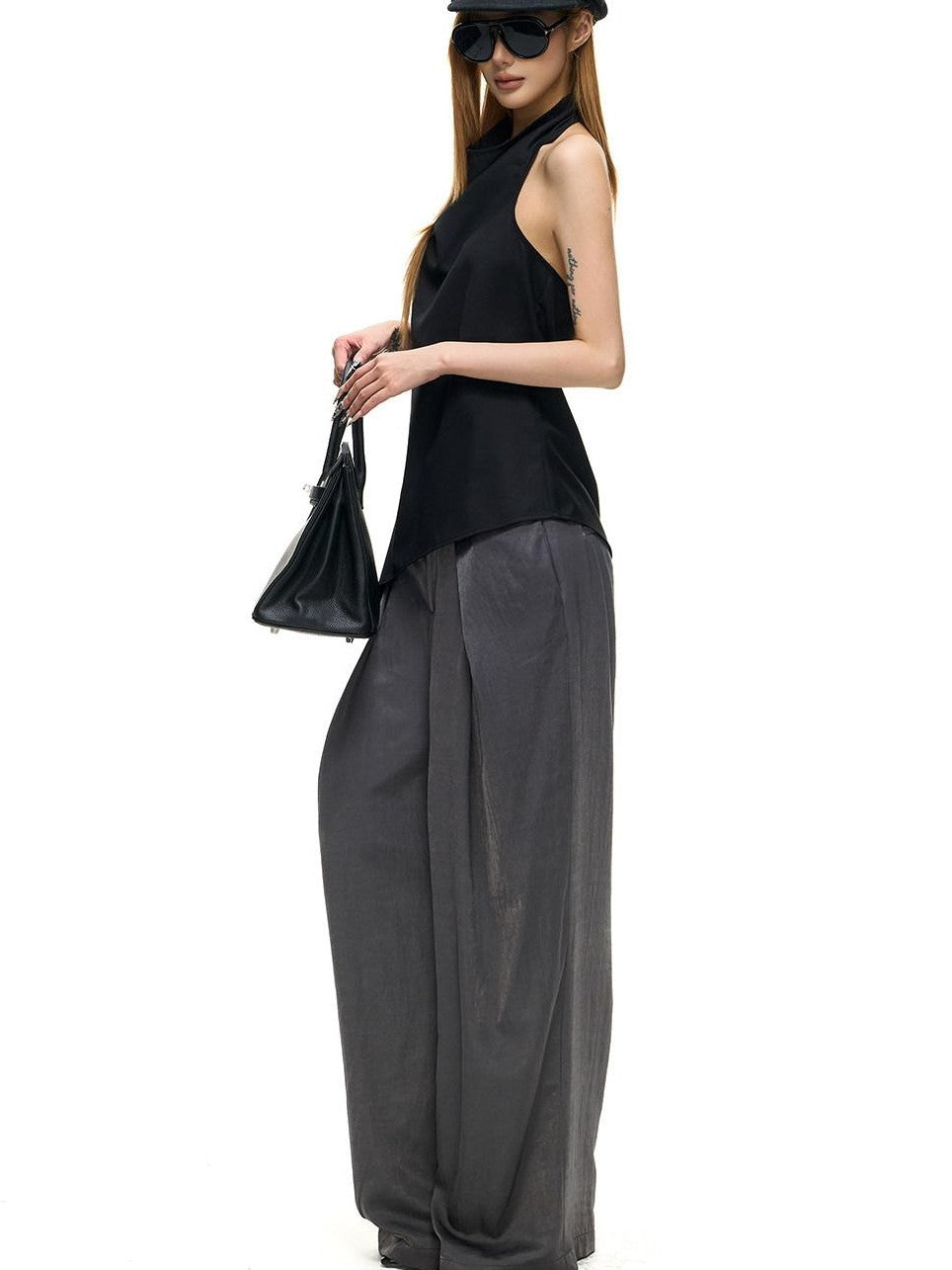 Fanptntox Backless Drape Neck Loose Women's Polyester Viscose Halter Tops