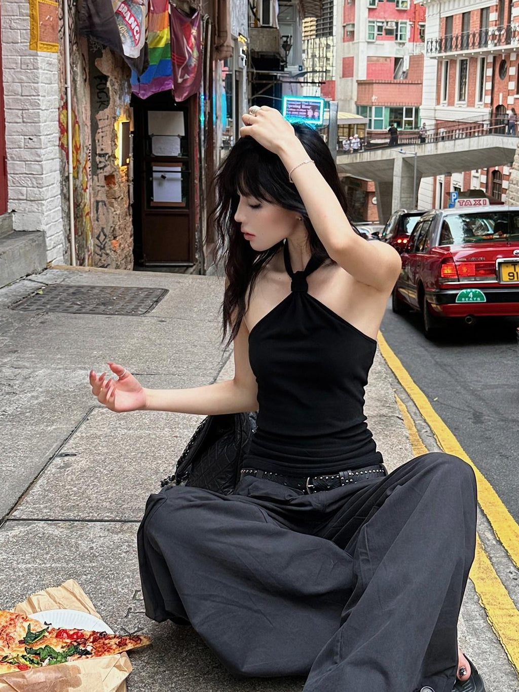 Fanptntox Backless Tie Knot Knit Slimming Women's Cotton Blend Halter Tops