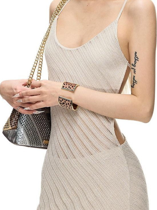 Fanptntox Beaded Hollowout Diagonal Lurex Women's Polyester Bodycon Maxi Dresses