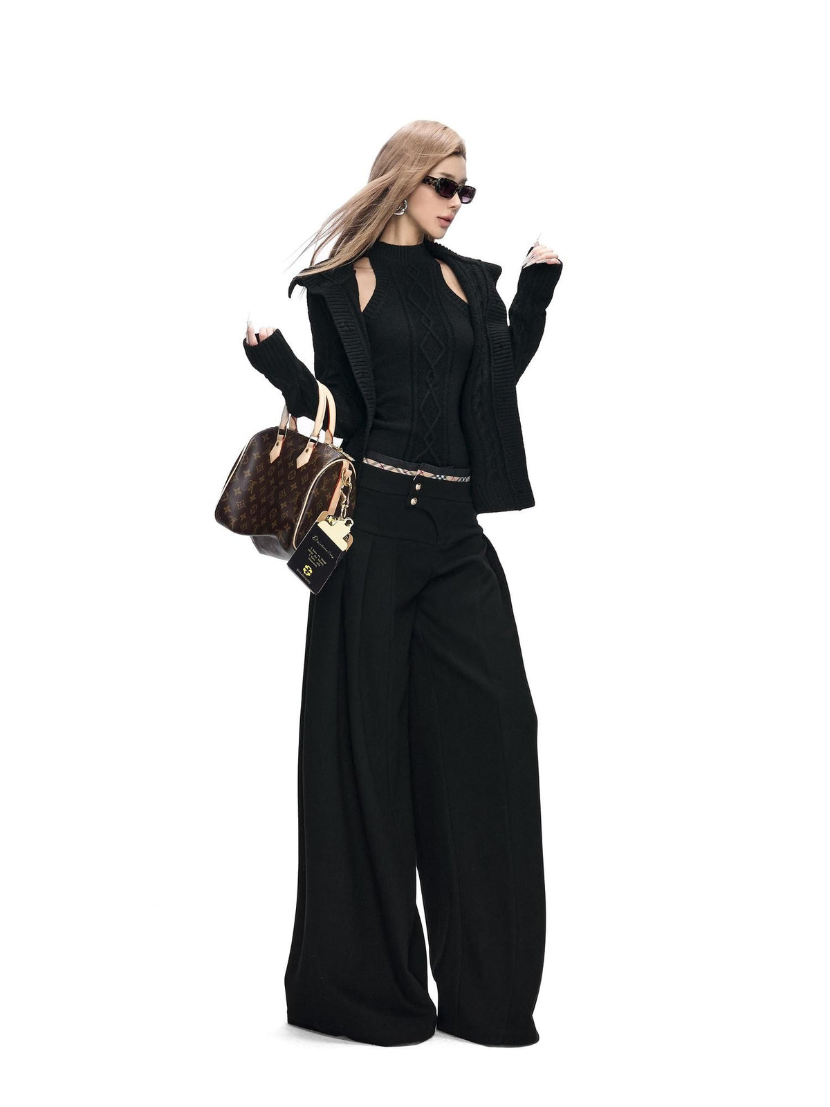 Fanptntox Black 3d Cable Knit Slim Fit Women's Polyester Blend Sweater Vests