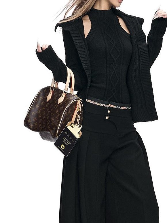 Fanptntox Black 3d Cable Knit Slim Fit Women's Polyester Blend Sweater Vests