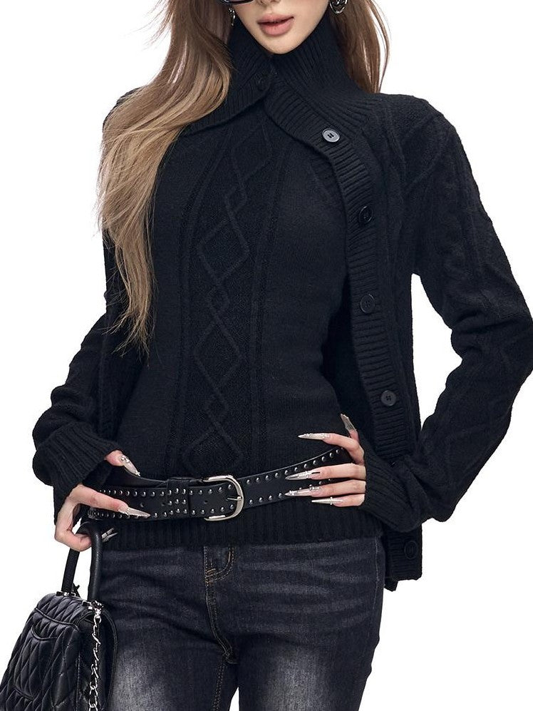 Fanptntox Black 3d Cable Knit Slim Fit Women's Polyester Blend Sweater Vests