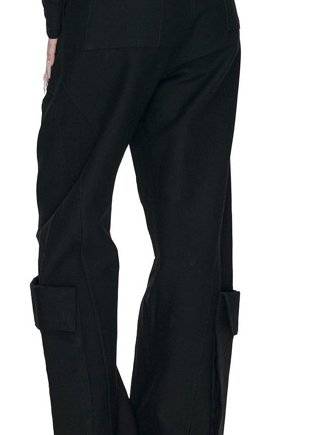 Fanptntox Black 3d Pocket Straight Loose High Stretch Women's Viscose Cargo Pants