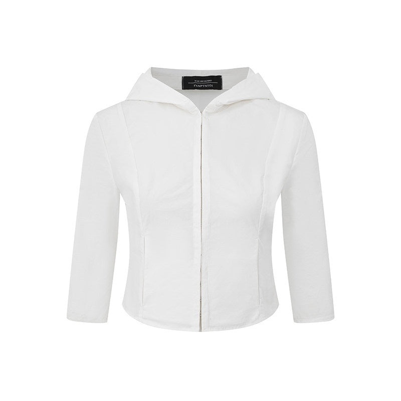 Fanptntox_Black_And_White_Hooded_Hook_Closure_Mesh_Back_Slim_Fit_Women's_Cropped_Shirts_907430542267_MISSTT