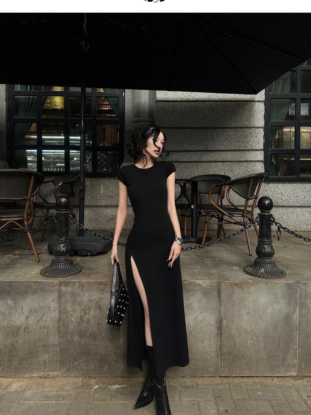 Fanptntox Black Back Cutout High Waist Solid Women's Other Fabric Bodycon Maxi Dresses