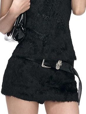 Fanptntox Black Backless Halter Furry Bodycon Women's Polyester Matching Skirt Sets