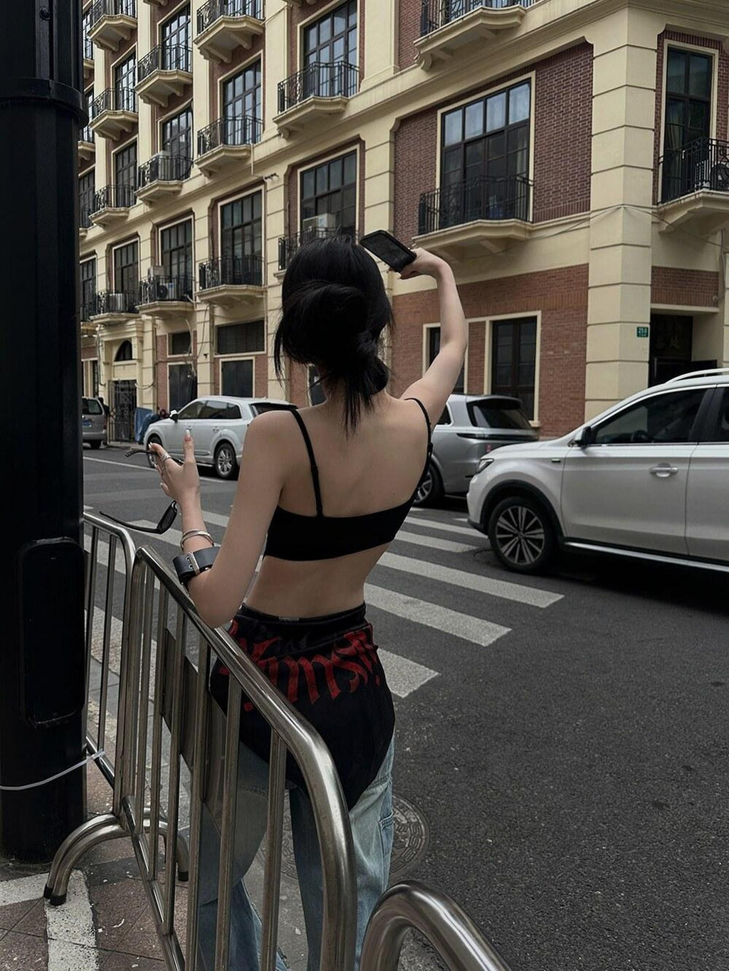 Fanptntox Black Backless V-neck Spaghetti Strap High Waist Slim Fit Women's Camisoles