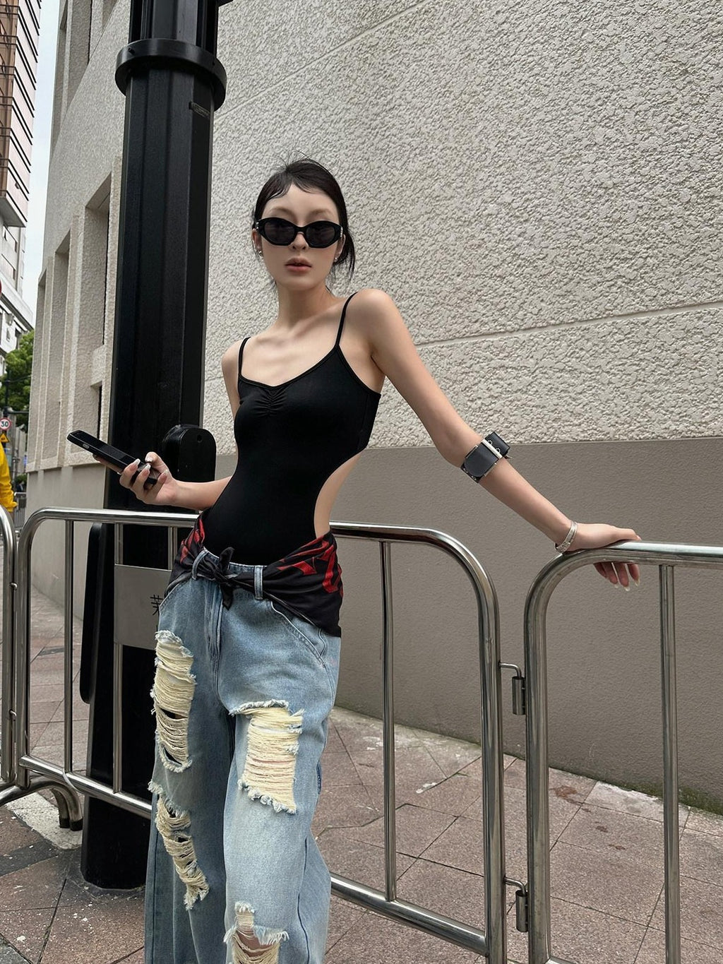 Fanptntox Black Backless V-neck Spaghetti Strap High Waist Slim Fit Women's Camisoles