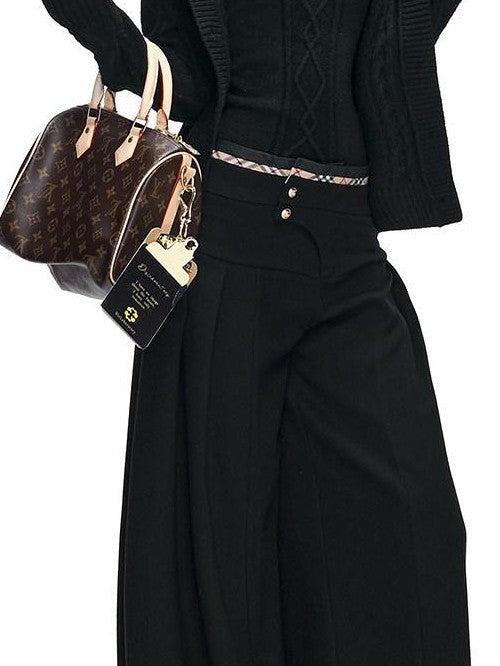 Fanptntox Black British Tailored Slanted Zip Woven Women's Polyester Blend Wide-leg Pants