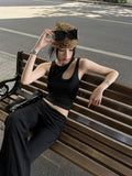 Fanptntox Black Cutout Racerback Slim Fit Street Style Women's Other Fabric Tank Tops