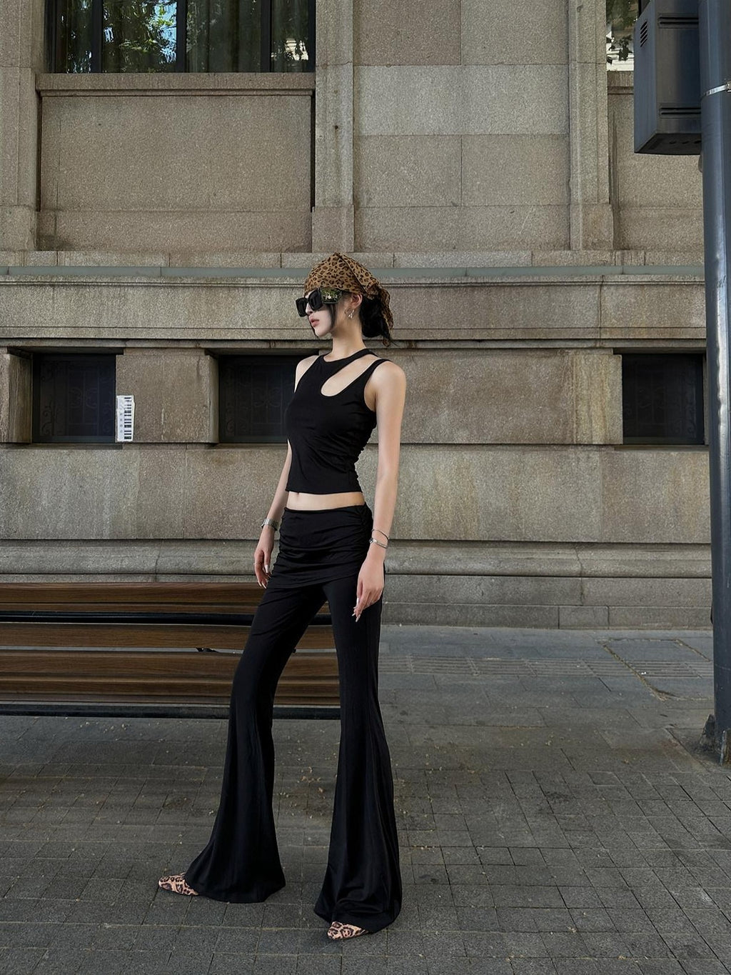Fanptntox Black Cutout Racerback Slim Fit Street Style Women's Other Fabric Tank Tops