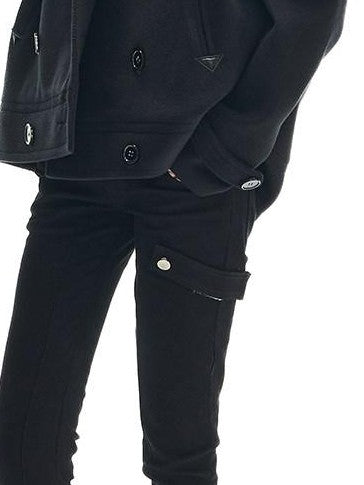 Fanptntox Black Double Breasted Oversized Lapel Women's Wool Blend Casual Jackets