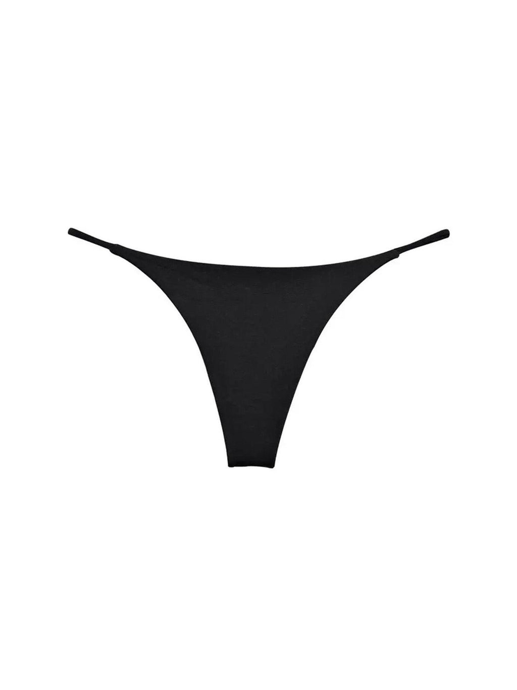 Fanptntox Black Edged Thin Strap Double Layer Low Waist Thong Women's Cotton Bikinis