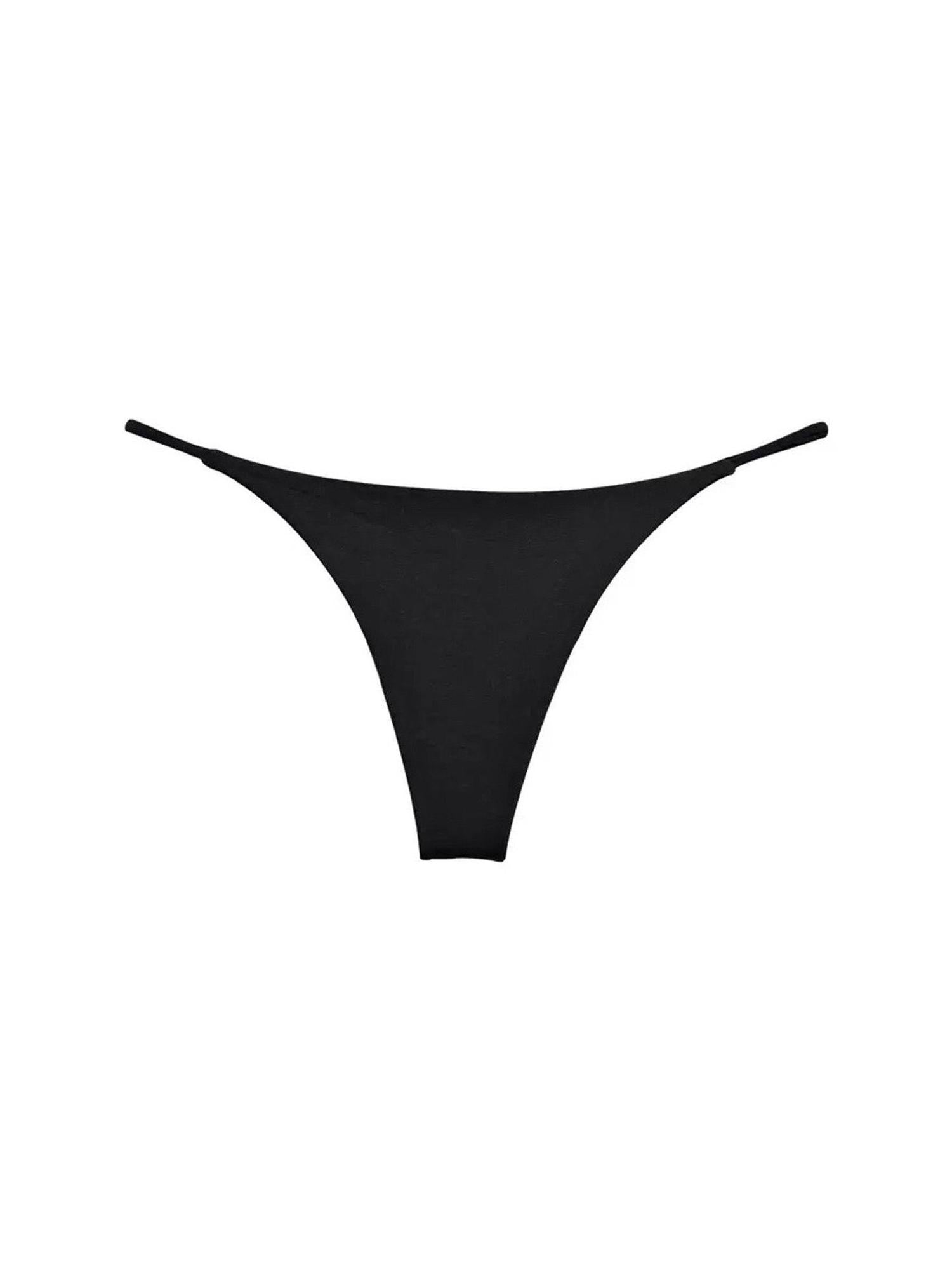 Fanptntox Black Edged Thin Strap Double Layer Low Waist Thong Women's Cotton Bikinis