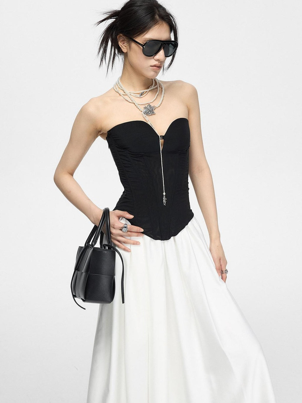 Fanptntox Black Fishbone Boning Waist Cinch Slimming Backless Women's Polyester Tube Tops