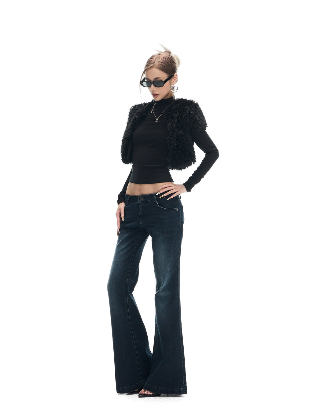 Fanptntox_Black_Fuzzy_Slim_Fit_Sleeveless_Zippered_High_Waist_Women's_Polyester_Cardigans_980234311694_MISSTT