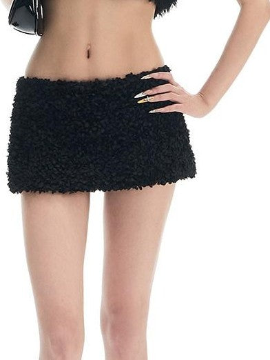 Fanptntox Black Fuzzy Slim Fit Sleeveless Zippered High Waist Women's Polyester Cardigans