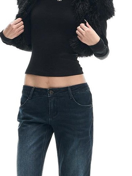 Fanptntox Black Fuzzy Slim Fit Sleeveless Zippered High Waist Women's Polyester Cardigans