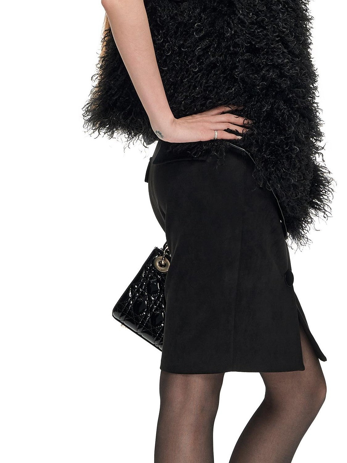 Fanptntox Black Fuzzy V-neck Loose Fit Women's Polyester Vests