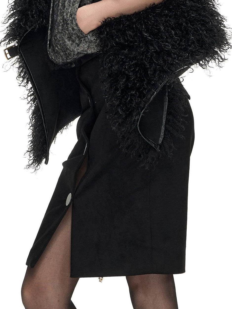 Fanptntox Black Fuzzy V-neck Loose Fit Women's Polyester Vests