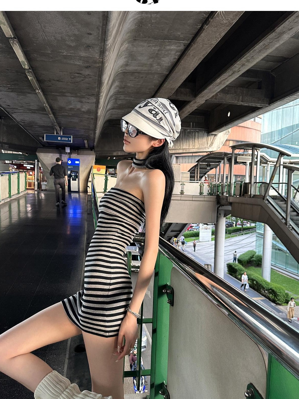 Fanptntox Black Grey Striped Strapless High Waist Women's Bodycon Mini Dresses