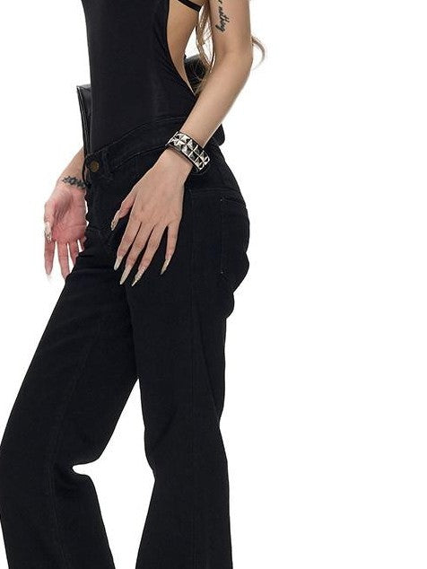 Fanptntox Black Halter Tie Backless Slim Knit Women's Viscose Basic Bodysuits