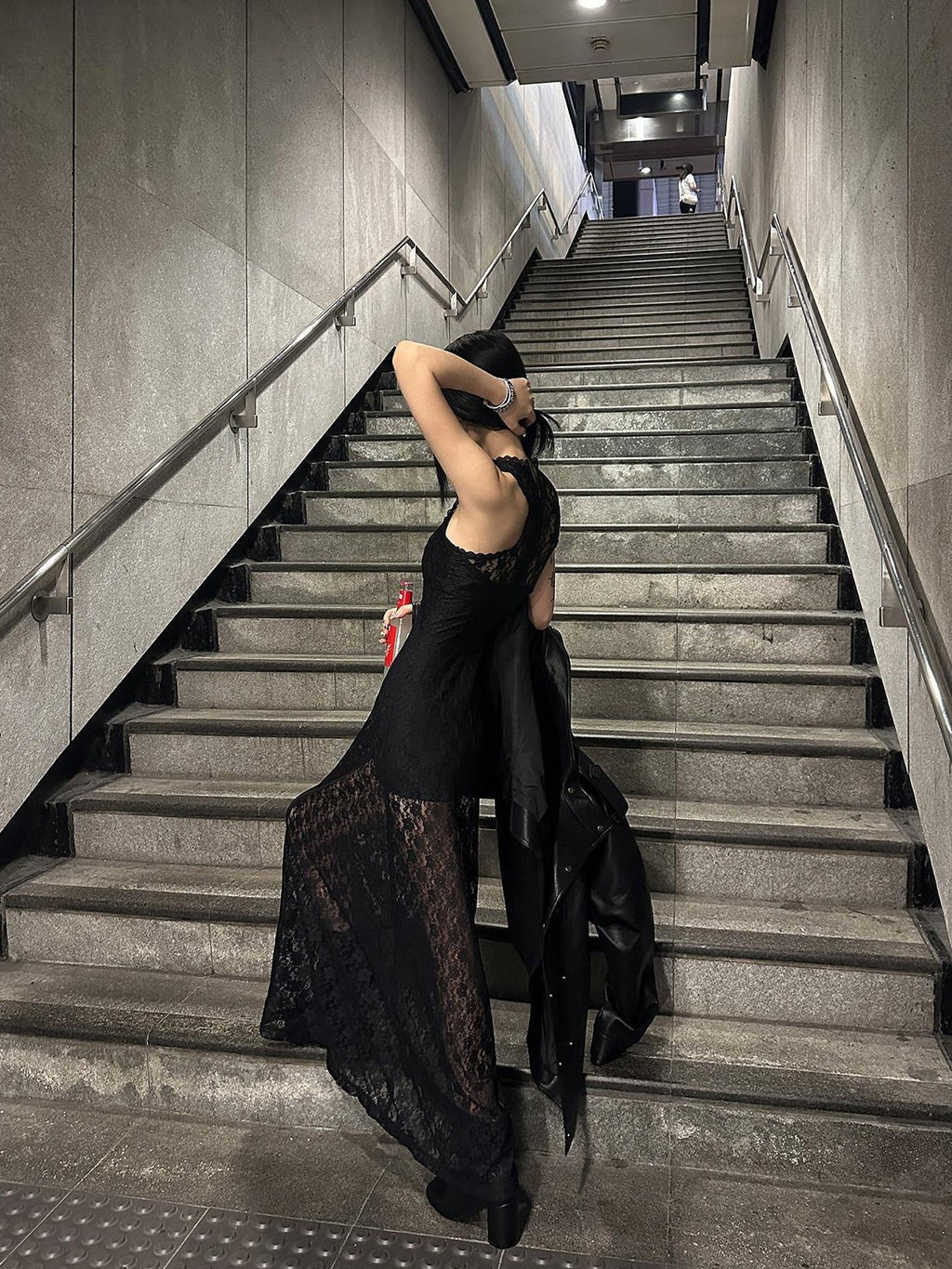Fanptntox Black Lace Sleeveless High Waist Mermaid Two Piece Women's Mesh Maxi Dresses