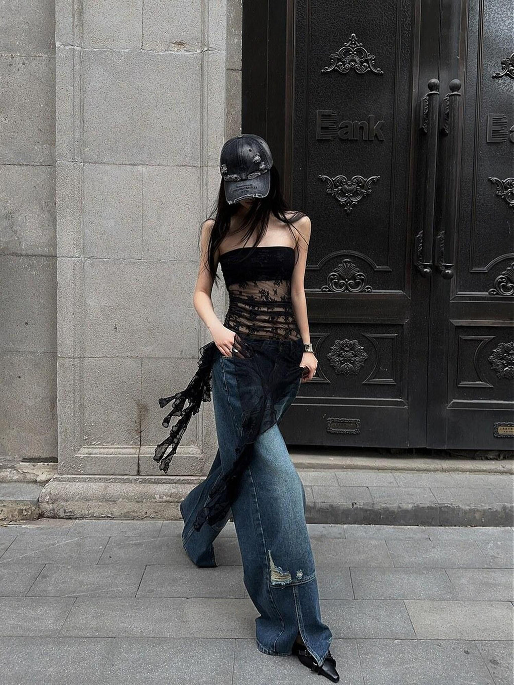 Fanptntox Black Lace Trim Off Shoulder Slim Fit Cropped Women's Tube Tops