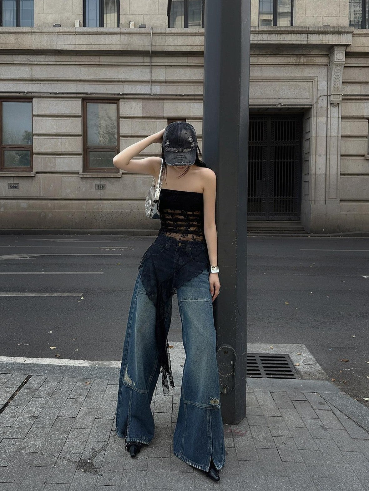 Fanptntox Black Lace Trim Off Shoulder Slim Fit Cropped Women's Tube Tops