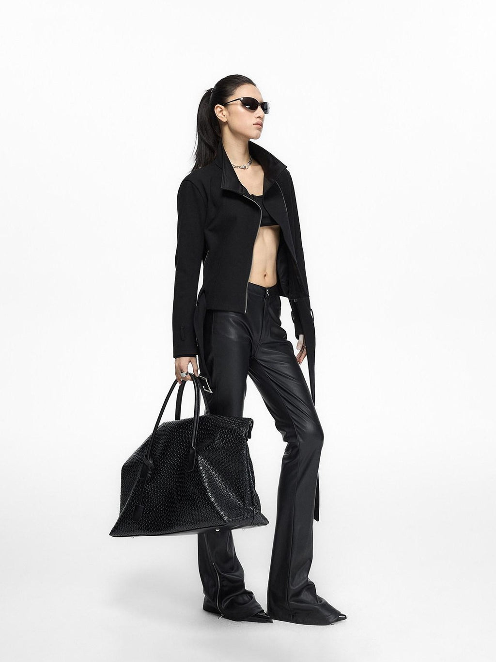 Fanptntox Black Low Waist Slim Straight Designed Waist Zipper Fly Women's Pu Leather Pants