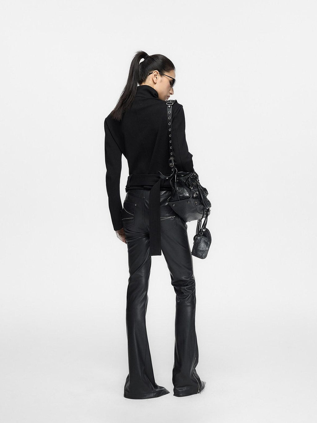 Fanptntox Black Low Waist Slim Straight Designed Waist Zipper Fly Women's Pu Leather Pants