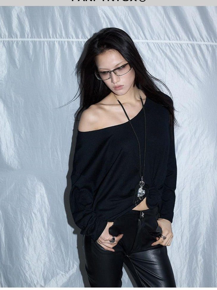 Fanptntox Black Low Waist Slim Straight Designed Waist Zipper Fly Women's Pu Leather Pants