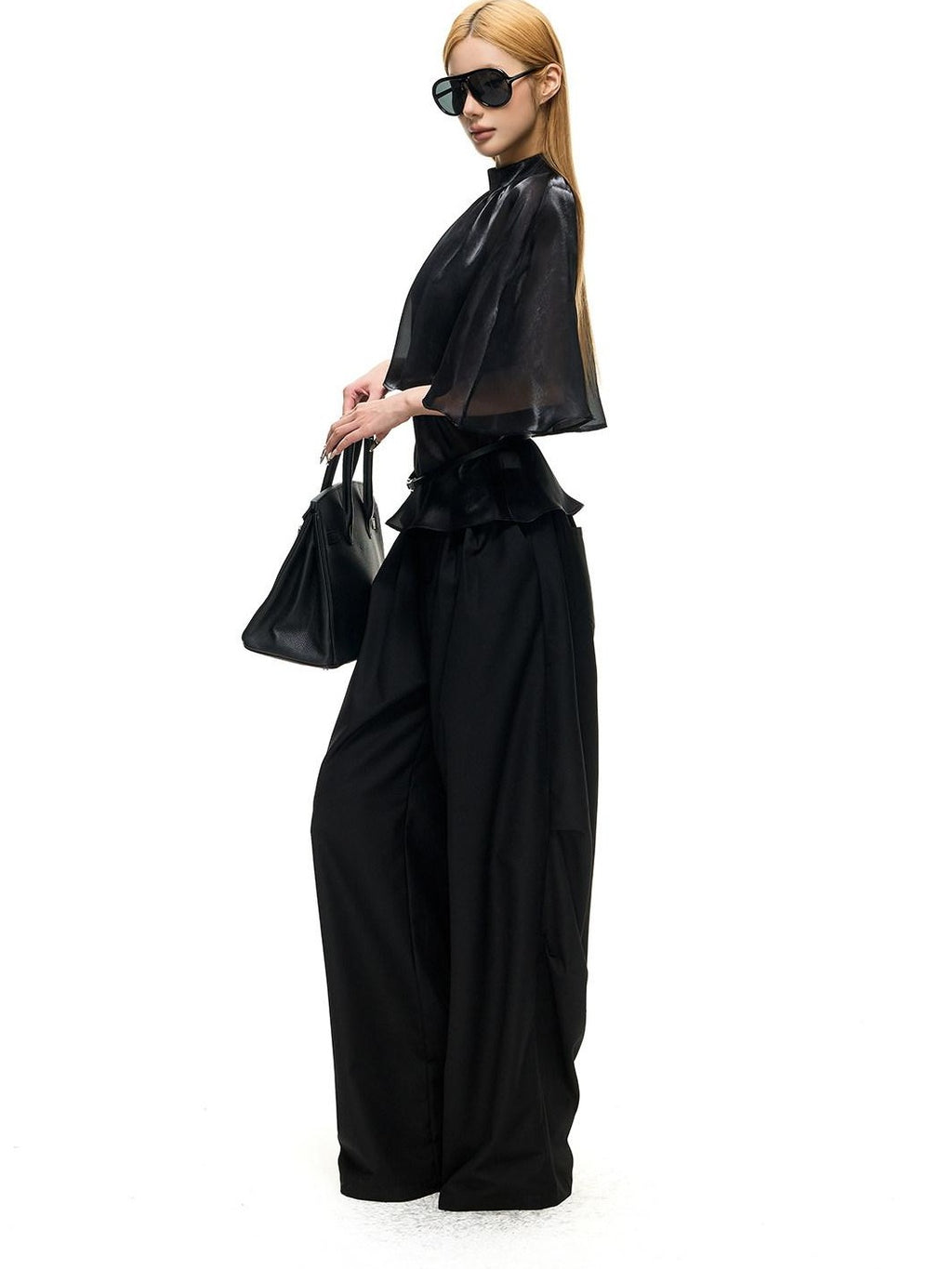 Fanptntox Black Mesh Shawl Cape Lace False Two Piece Women's Long Sleeve T-shirts