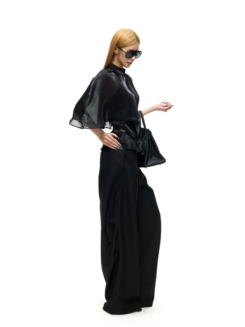 Fanptntox Black Mesh Shawl Cape Lace False Two Piece Women's Long Sleeve T-shirts