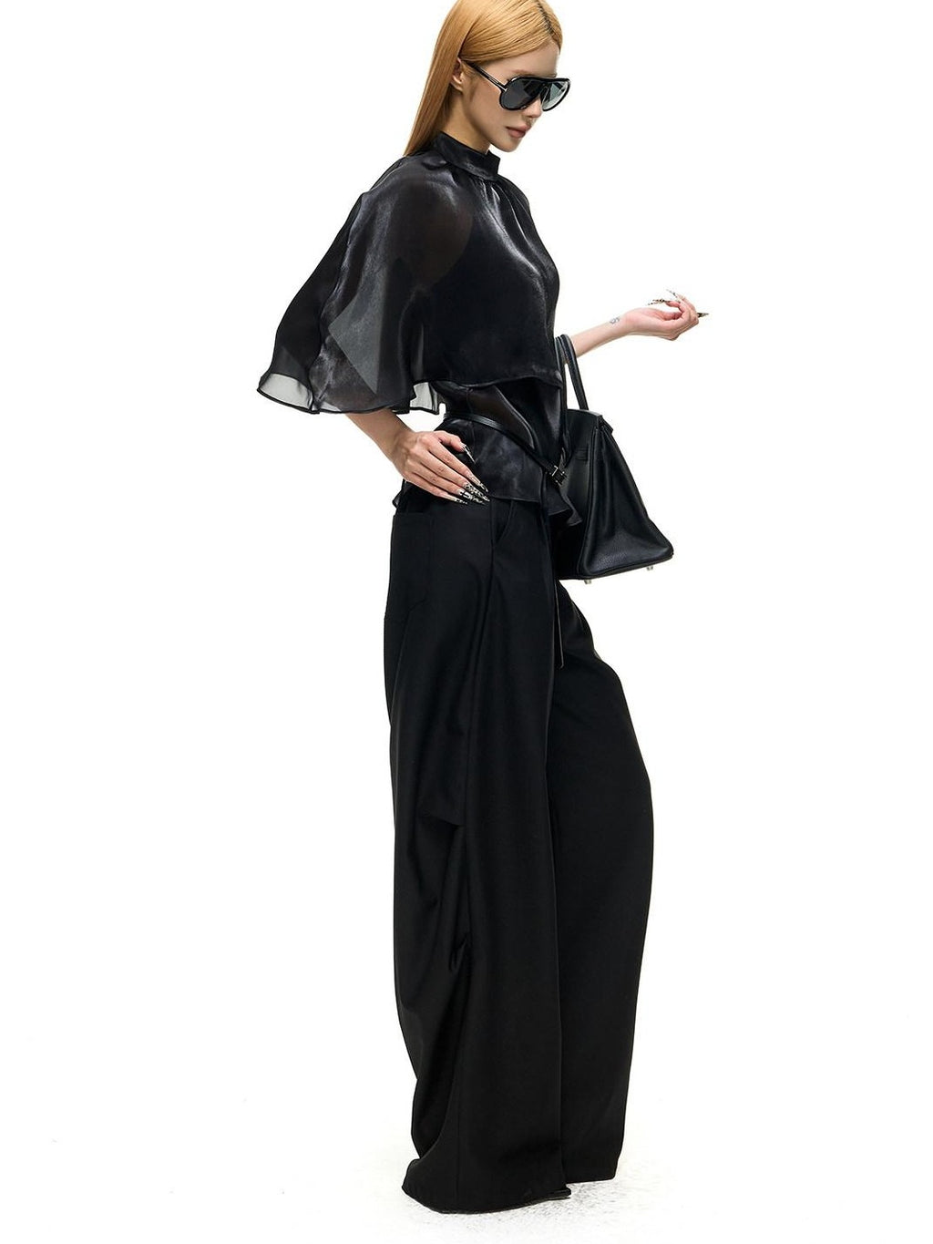 Fanptntox Black Mesh Shawl Cape Lace False Two Piece Women's Long Sleeve T-shirts