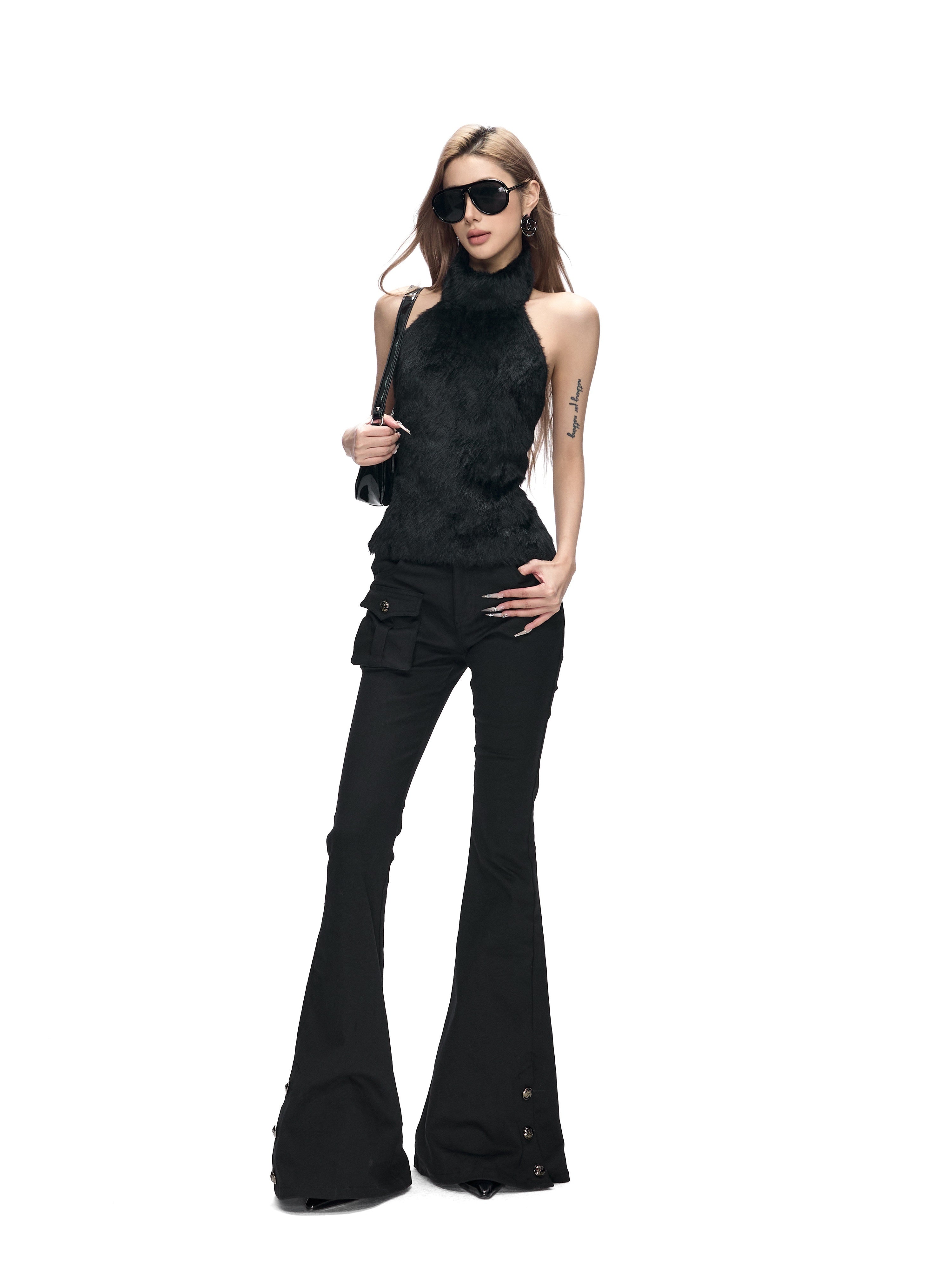 Fanptntox_Black_Metal_Buckle_Slit_Low_Waist_Slim_Cargo_Women's_Cotton_Bootcut_Pants_986462395242_MISSTT