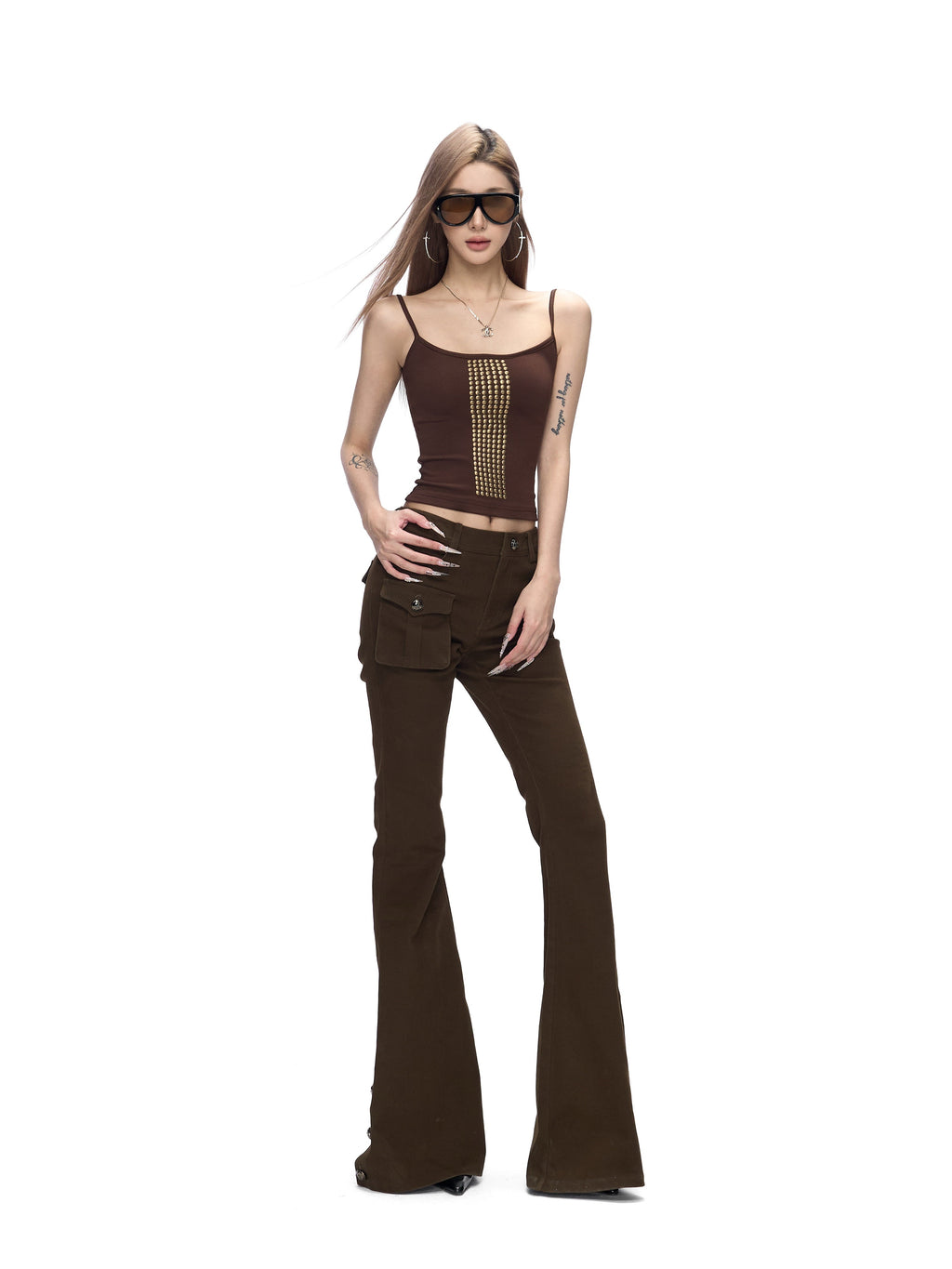 Fanptntox_Black_Metal_Buckle_Slit_Low_Waist_Slim_Cargo_Women's_Cotton_Bootcut_Pants_986462395242_MISSTT